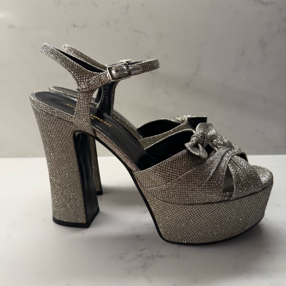 Saint Laurent Women's Candy Lurex Glitter Silver Platforms